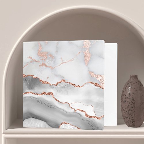 grey and rose gold marble stone 3 ring binder
