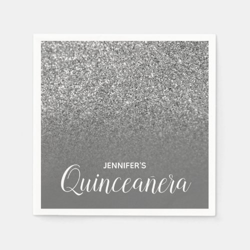 Grey and Silver Glitter Ombre Quinceanera Napkins