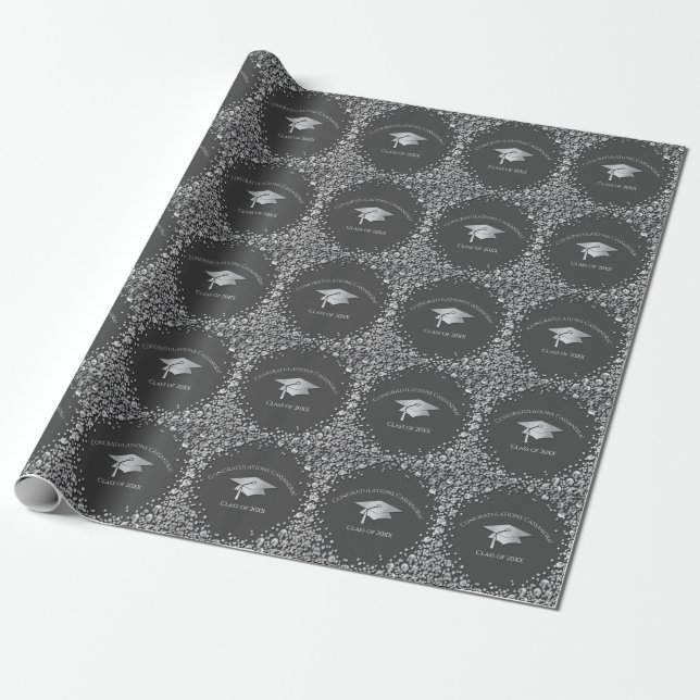 Grey and Silver Graduation Wrapping Paper (Unrolled)