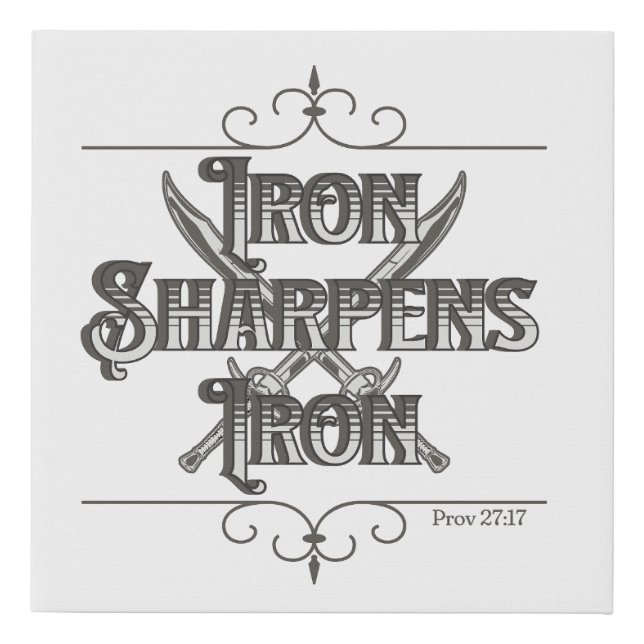 Grey and Silver Iron Sharpens Iron Square Faux Canvas Print (Front)