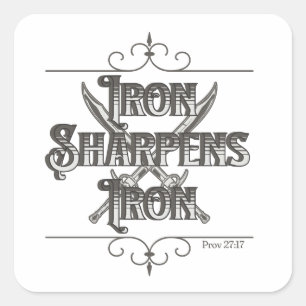 Grey and Silver Iron Sharpens Iron Square Sticker