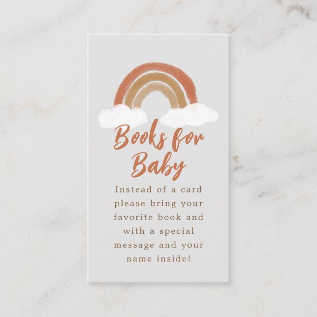 Grey and Tan Boho Rainbow Baby Shower Book Request Enclosure Card (Front)