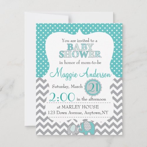 Grey and Teal Baby Shower Invitation