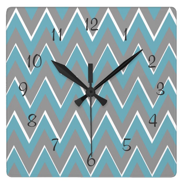 Grey and Teal Chevron Wall Clock