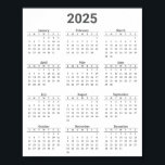Grey and White 2025 Year At A Glance Calendar Poster<br><div class="desc">Get yourself organized with this simple easy-to-read,  grey and white,  United States 2025 Year at a Glance calendar.</div>