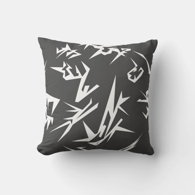 Grey And White Abstract Art Cushion Pillow (Front)