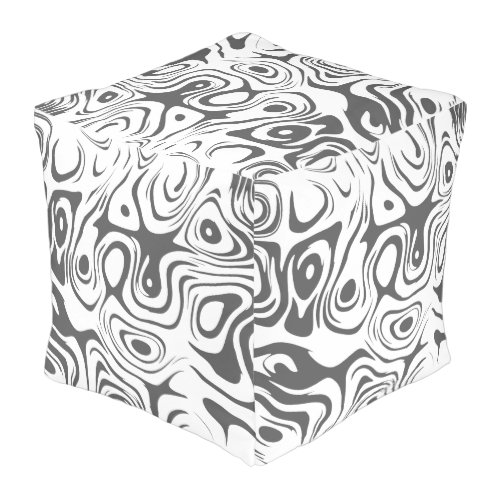 Grey and White Abstract Liquid Pattern  Pouf