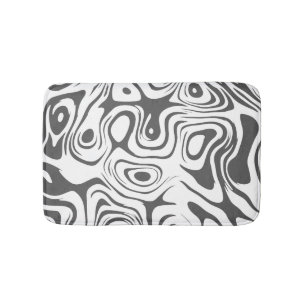 Grey and White Abstract Swirly Pattern Bath Mat