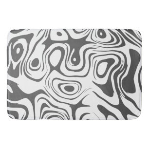 Grey and White Abstract Swirly Pattern Bath Mat
