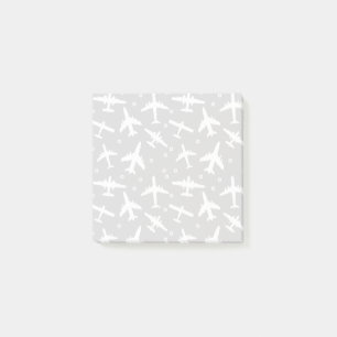 Grey and White Airplane Patterned Post-it Notes