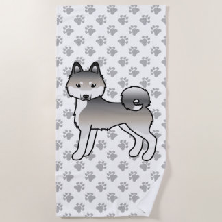 Grey And White Alaskan Klee Kai Cute Cartoon Dog Beach Towel