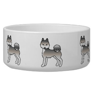 Grey And White Alaskan Klee Kai Cute Cartoon Dog Bowl