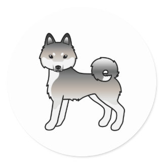 Grey And White Alaskan Klee Kai Cute Cartoon Dog Classic Round Sticker