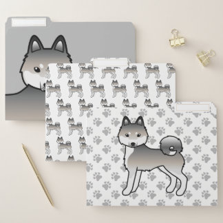 Grey And White Alaskan Klee Kai Cute Cartoon Dog File Folder