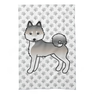 Grey And White Alaskan Klee Kai Cute Cartoon Dog Kitchen Towel