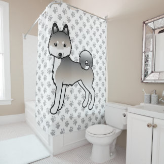 Grey And White Alaskan Klee Kai Cute Cartoon Dog Shower Curtain