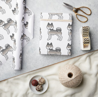 Grey And White Alaskan Klee Kai Cute Dog Pattern Wrapping Paper