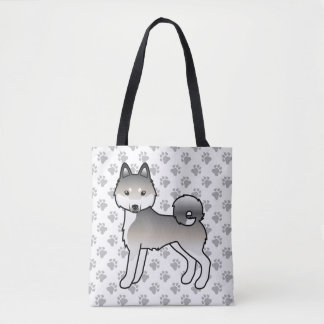 Grey And White Alaskan Klee Kai Cute Dog &amp; Paws Tote Bag