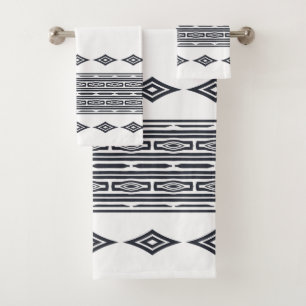 Grey and White Aztec Tribal Striped Pattern Bath Towel Set