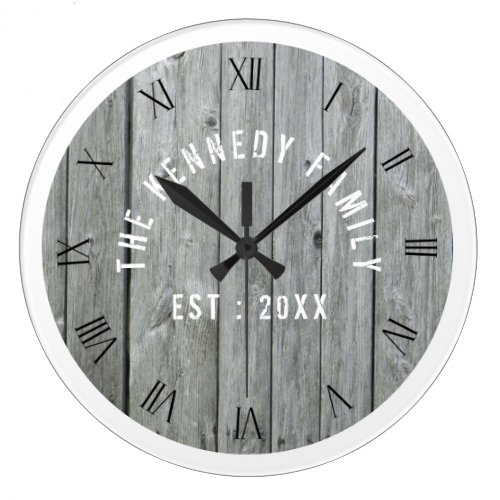 Grey And White Barn Wood Family Large Clock