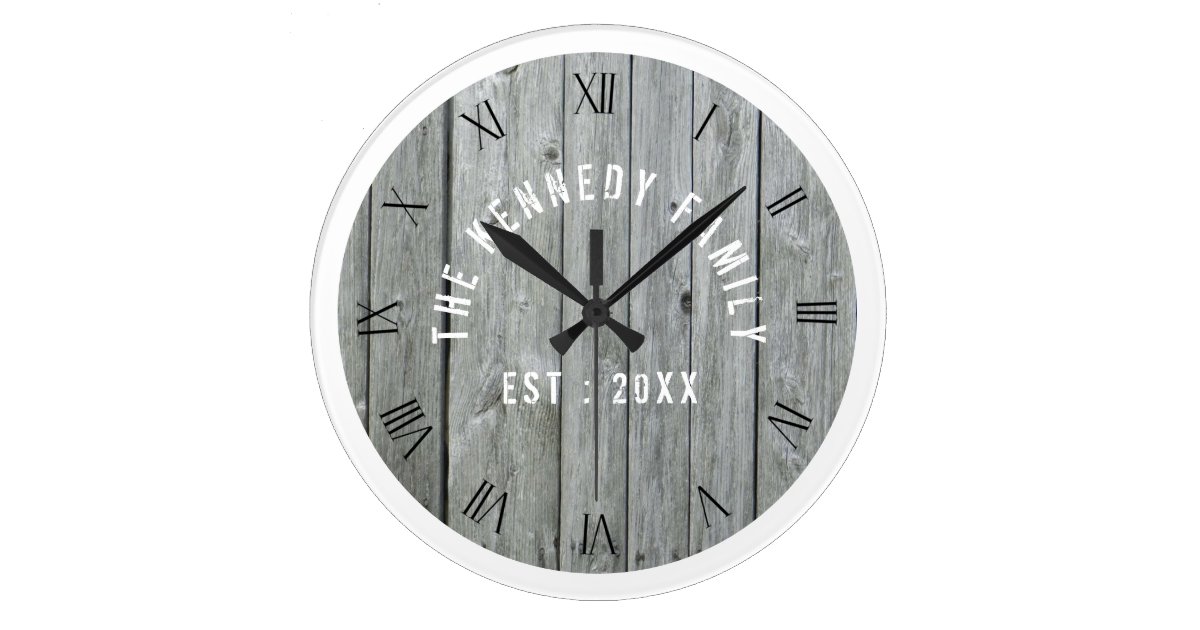 Grey And White Barn Wood Family Large Clock Zazzle Com - Large Blue Wall Clock Canada