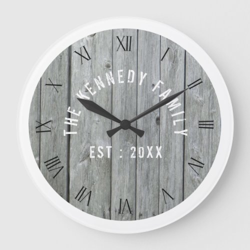Grey And White Barn Wood Family Large Clock