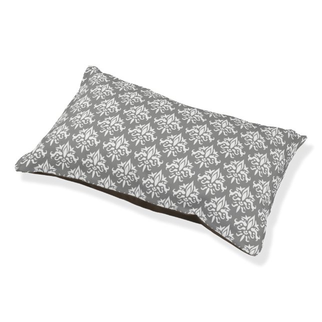 Grey And White Beautiful Damask Pattern Pet Bed (Angled)