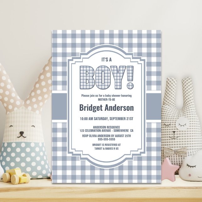 Grey and White Buffalo Plaid Baby Shower Invitation (Creator Uploaded)