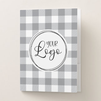 Grey and White Buffalo Plaid Logo Pocket Folder