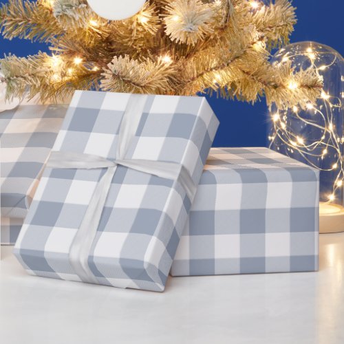 Grey and White Buffalo Plaid Wrapping Paper