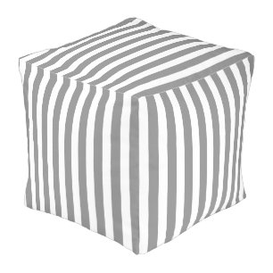 Grey and white candy stripes pouf