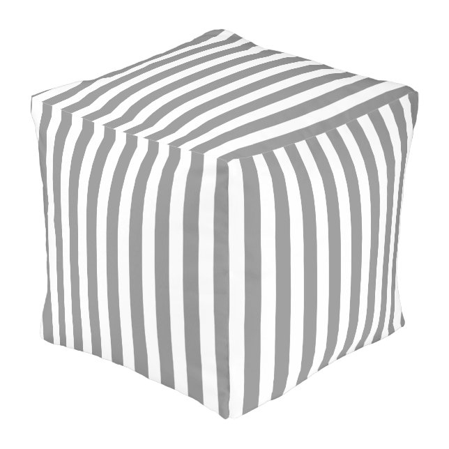Grey and white candy stripes pouf (Angled Front)
