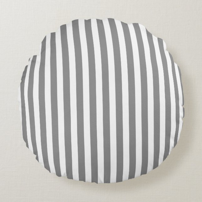 Grey and white candy stripes round pillow (Front)