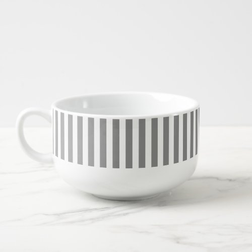 Grey and white candy stripes soup mug