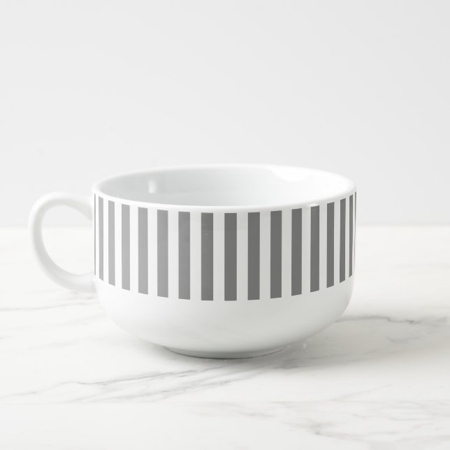 Grey and white candy stripes soup mug (Right)