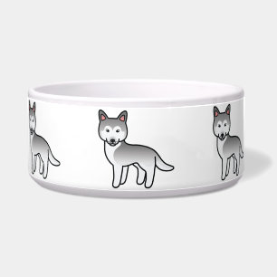 Grey And White Cartoon Siberian Husky Dog Bowl