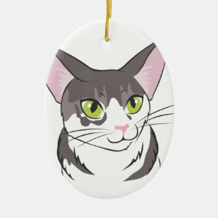 Grey and White Cat Ceramic Ornament