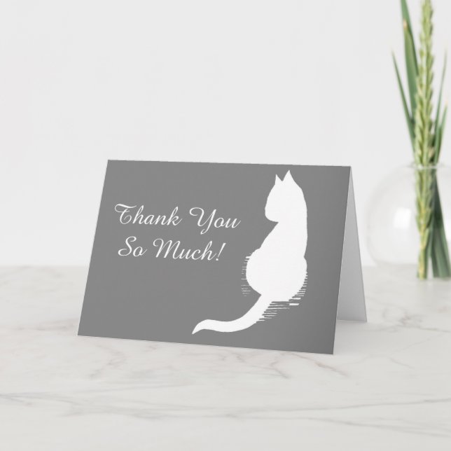 Grey and White Cat Silhouette Art Thank You Card (Front)