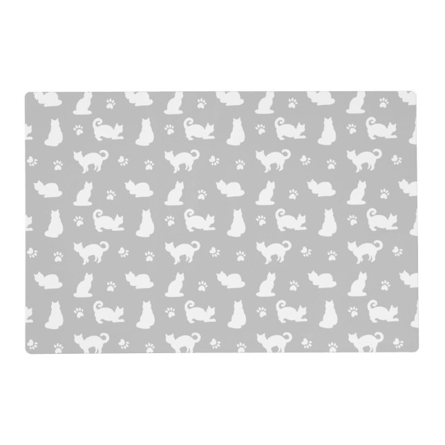 Grey and White Cats and Paw Prints Placemat (Front)