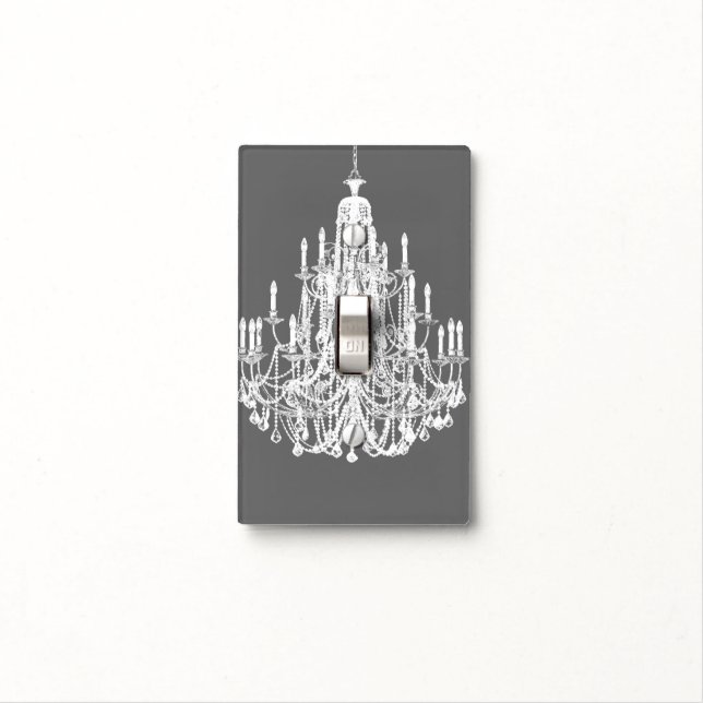 Grey and White Chandelier Light Switch Cover (In Situ)