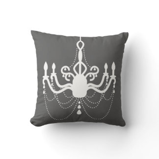 Grey And White Chandelier Silhouette Throw Pillow
