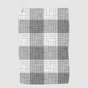 Grey and White Checkered Crosshatch Plaid Golf Towel