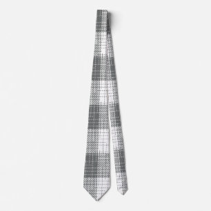Grey and White Checkered Crosshatch Plaid  Neck Tie