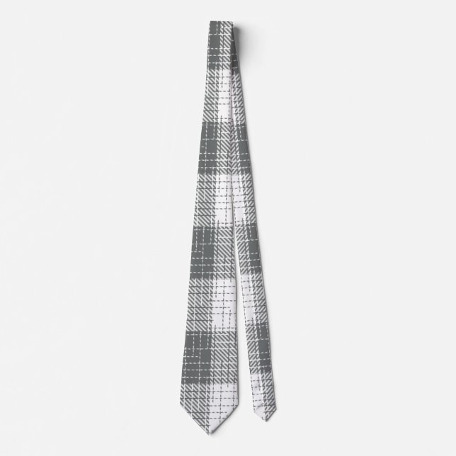 Grey and White Checkered Crosshatch Plaid  Neck Tie (Front)
