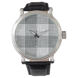 Grey and White Checkered Crosshatch Plaid  Watch