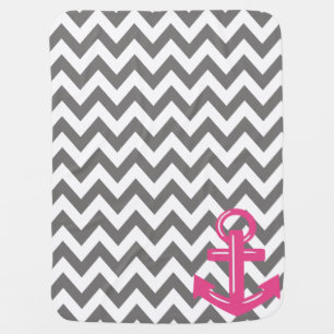 Grey and White Chevron Anchor Throw Blanket