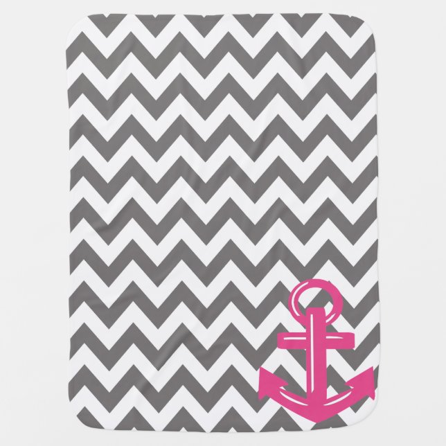 Grey and White Chevron Anchor Throw Blanket (Front)