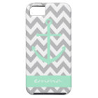 Grey and White Chevron Mint Anchor Monogram Case