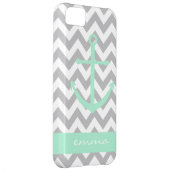 Grey and White Chevron Mint Anchor Monogram Case (Back/Right)