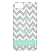 Grey and White Chevron Mint Anchor Monogram Case (Back)